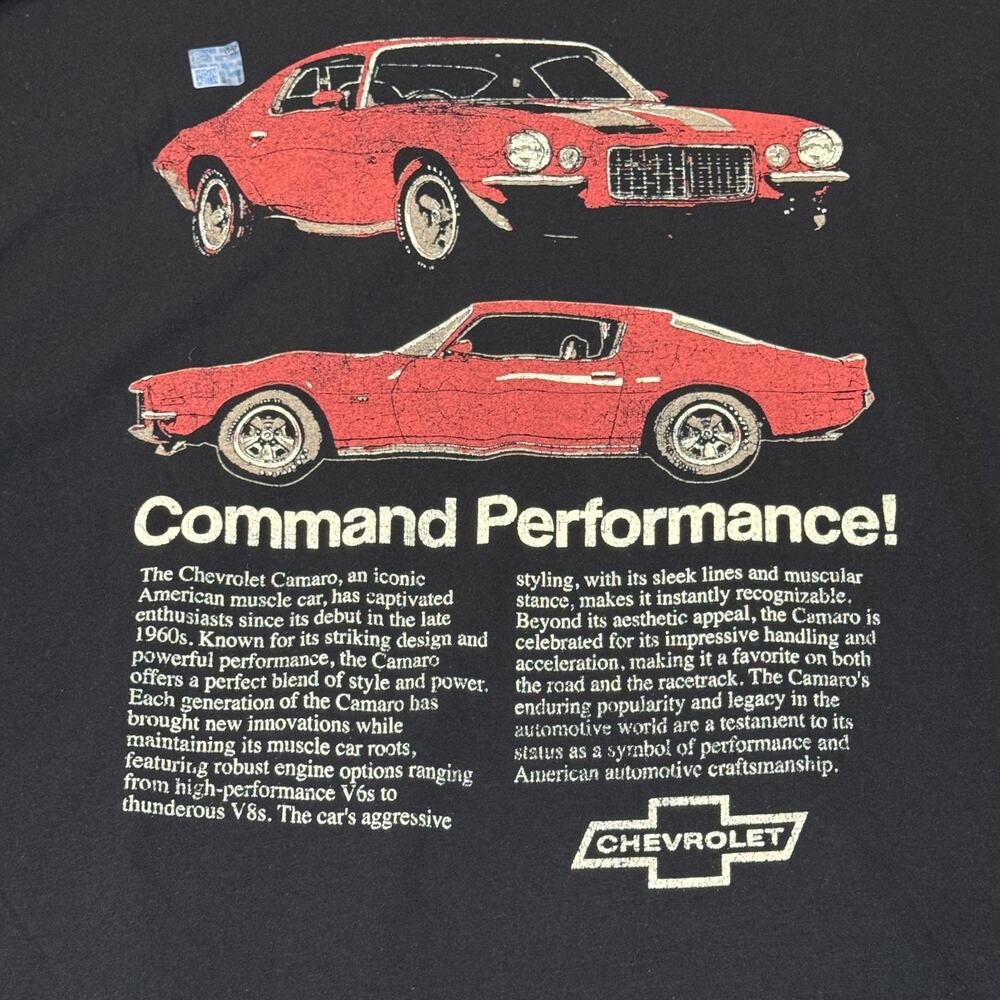 GM Chevrolet Camaro Command Performance T-Shirt Men's 2X Black Cotton Muscle Car